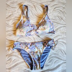 Cabana Del Sol Paisley Print Bikini Set in Blue and Pink Small